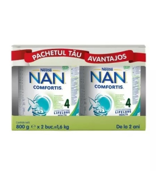Lapte Praf Nestle Nan 4 Comfortis 2 Bucati, 800g Pachet Avantajos 15% Reducere